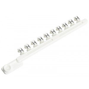 Гребенка с шильдиками 9704 A/HG B, Гребенка составных шильдиков, боковая / верхняя, 10 шильдиков, нанесенные символы: H,H, ... ,H цвет: белый