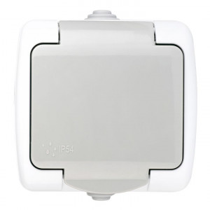 Розетка 1-м ОП Мурманск 16А IP54 с заземл. защ. шторки с крышкой сер. EFR16-029-30-54