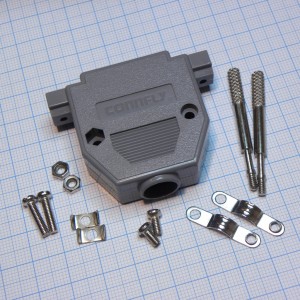 DS1045-25AP1L1-A, Кожух для D-SUB разьема 25 контактов с удлиненными винтами, пластик, серый