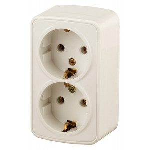3-204-02 Розетка 2х2P+E Schuko, 16А-250В, IP20, ОУ, Polo, сл.кость (12/240/2880) Б0036131