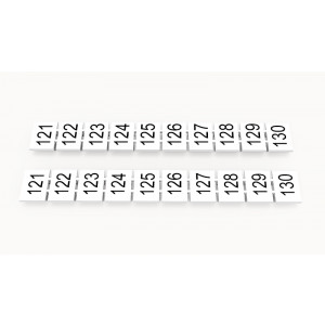 Маркировка (в кассетах) ZB8-10P-19-130Z(H), Кассета с маркировочными шильдиками, для клемм сечением 6 мм.кв., верхняя, 10 шильдиков, нанесенные символы: 121...130, с горизонтальным расположением, размер шильдика: 7,45 x 10,7 мм, цвет: белый