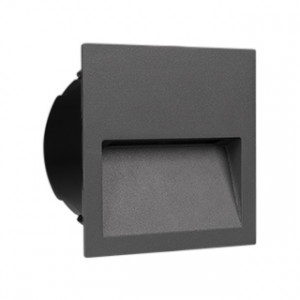 Светильник LTD-TRAIL-S115x115-4W Warm3000 (GR, 70 deg, 230V) 029963, Светодиодный встраиваемый квадратный светильник для стен, лестниц, 4Вт. Цвет ТЕПЛЫЙ БЕЛЫЙ 3000K, св.поток 220лм, CRI(Ra)>80, угол 70°, асимметричный свет. Размер 115x115x37мм (закладная часть 109x107x55мм). Влагозащищенный корпус IP65, алюминий серый