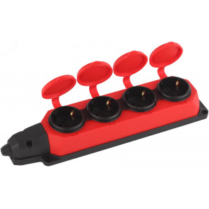 Колодка удлинителя 4-м с заземл. 16А IP44 K-4e-RED-IP44 каучук красн. Б0044553