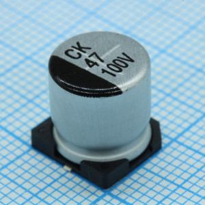 CK2A470M-CRG10, Конденсатор алюминиевый электролитический 47мкФ 100В ±20% (10х10.5мм) для поверхностного монтажа 140мА 2000час 105°С стандартный с расширенным температурным диапазоном