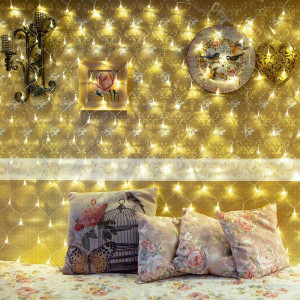 Гирлянда Сеть 1,5х1,5м, прозрачный ПВХ, 150 LED ТЕПЛЫЙ БЕЛЫЙ 215-126