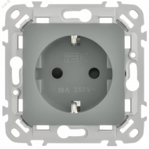 FLITE Розетка с заземлением с защитными шторками безвинтовое крепление 16А РСш11-1-ФлС серый IEK FI-R14-16-1-K03