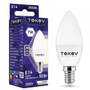Лампа светодиодная 7Вт С37 3000К Е14 176-264В TKE-C37-E14-7-3K