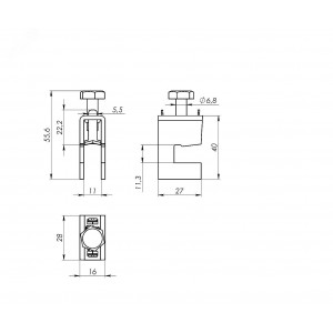 Шинная клемма для кабеля, сечение шины 10 мм, кабель 16-35 мм R5BC1035