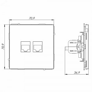 Компьютерная розетка RJ-45 без шторки, кат.6А двойная, KANT, белый песок 7010674