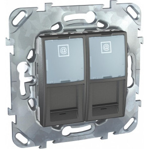 UNICA TOP РОЗЕТКА компьют., RJ45, двойная, кат. 5е, с полем для надп., ГРАФИТ MGU5.2020.12ZD