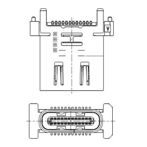 DX07S024WJ3R400, USB-коннекторы Vert Mount Type C Recept 10mm Height