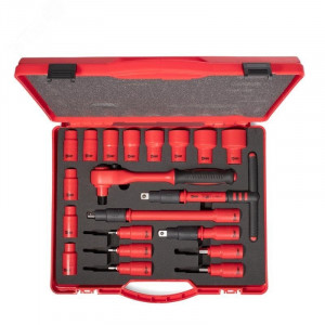 НИИ-05 серия Профи, Набор диэлектрического инструмента 1/2" торцевые шестигранные головки с трещоткой 1/2" для работ под напряжением до 1000 В, стандарт VDE