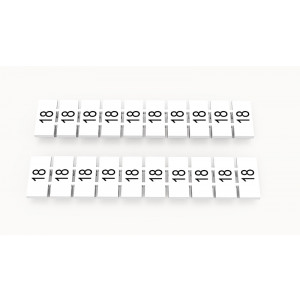 ZB5-10P-19-589Z(H), Маркировочные шильдики для клемм WS…, DC…, PC…, сечением 2,5 мм кв., центральная, 10 шильдиков, нанесенные символы: 18 с горизонтальным расположением, размер шильдика: 4,55х10,7 мм, цвет белый