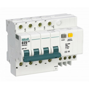 Выключатель автоматический дифференциального тока 4п (3P+N) C 20А 30мА тип AC ДИФ-101 со встроен. защитой от сверхтоков 15185DEK