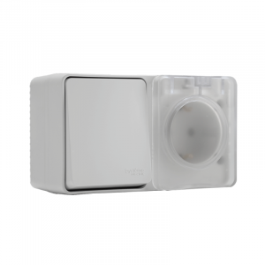 Блок ОП AtlasDesign Profi54 (розетка 16А 250В с заземл. защ. шторки + 1-кл. выкл. 10А) IP54 бел. SE ATN540170