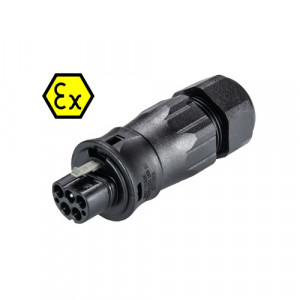 Вилочный разъем на кабель EX RST20I5SXS1 ZR2SV SW, Взрывозащищенный вилочный разъем на кабель диам. 13-18 мм, IP68(69k), 5 полюсов, винтовая фиксация провода, номинальные характеристики: 250/400V+РЕ, 20A, цвет: черный, серия RST Ex