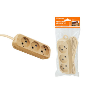 Удлинитель бытовой У3 3 гнезда, 5метров,2П б/з, ПВС 2х0,75мм2 "Эко" (сосна) 10А/250В SQ1303-2202