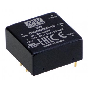 DKMW06F-15, Преобразователь DC/DC, 6Вт, Uвх=9…36В, выход ±15В/±0.2А, изоляция 1500В DC, 25.4х25.4х11.7мм, -40°С…+85°С