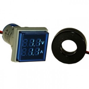 DMS-204, Цифровой LED вольт-амперметр AC 60-500В/0-100А, AD16-22FVA, синий, установка на панель в отв d=22мм