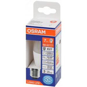 Лампа светодиодная LED 7Вт Е27 4000К 600Лм свеча 220В (замена 60Вт) OSRAM 4099854186363