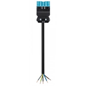 Соединитель GST18I5K1-S 15E 10PB02, Кабельная сборка, оконеченная вилочным разъемом GST18i5, и свободным концом, 5 полюсов, длина кабеля: 1 метр, сечение жил кабеля: 5х1,5 мм.кв., номинальное напряжение: 250V / 400V, номинальный ток: 16А, цвет разъема: синий, цвет кабеля: черный
