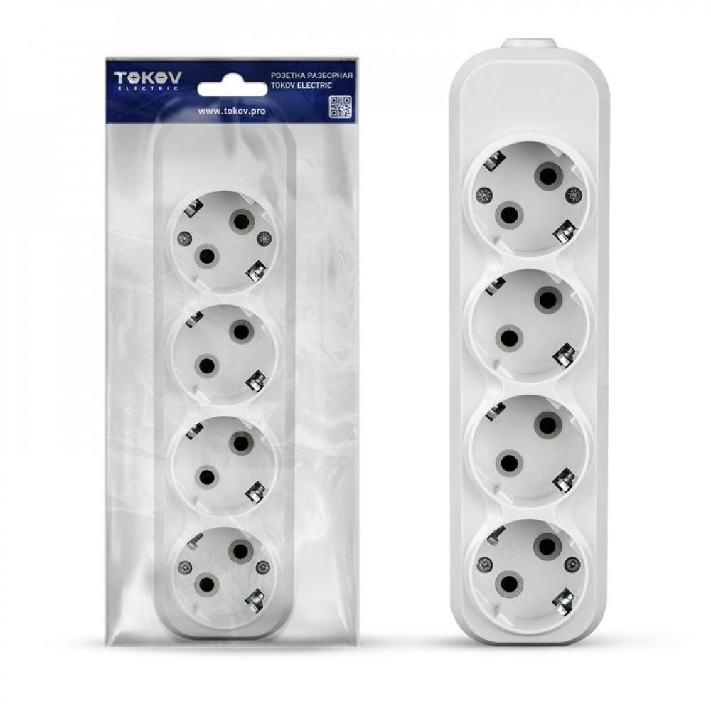 Изображение товара Колодка удлинителя 4-м 16А с заземлением АБС-пластик белый TKE-C01-KU4-Z