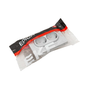 Механизм розетки двойной, 16А, с заземлением, без шторок, с рамкой, алюминий Эпика EKF UP1-SOA-210