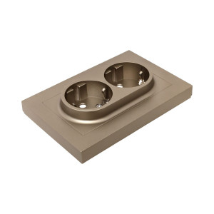 Механизм розетки двойной, 16А, с заземлением, со шторками, с рамкой, шампань Эпика EKF UP1-SOC-211