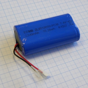 2LIR18650-PCM-LD, Li, Ion аккумулятор типоразмера 2x18650, 7.4В, 2.2Ач, провода приварены к выводам + схема защиты, -20...60 °C