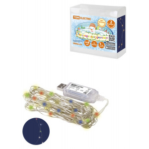 Гирлянда светодиодная "Роса 100-Д" 10 м, 100LED, многоцветн., ПДУ, USB, IP20, SQ0361-0090