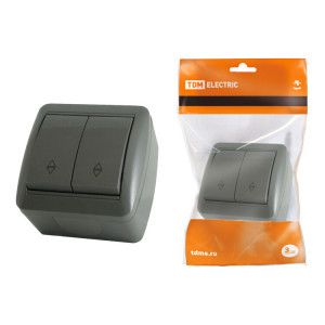 Выключатель на 2 направления 2-кл. открытой установки IP44 10А серый "Селигер" SQ1818-0112