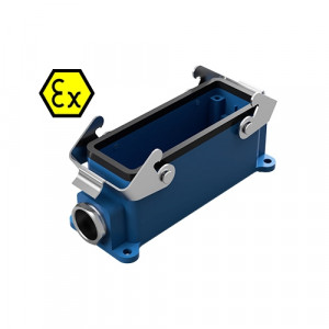 Закрытое основание разъема EX EX GUT GC24 M25 09IA Z0, Основание разъема на панель, закрытое, типоразмер 24B, взрывозащита, с уплотнителем, 1 кабельный ввод M25x1,5, IP54, с боковым расположением, с двумя защелками, без защитной крышки, материал корпуса: цинковый сплав