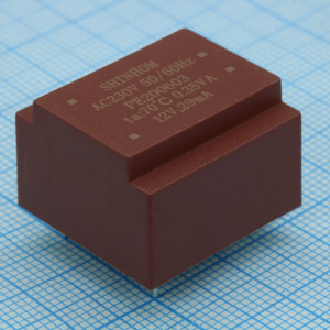 PE200603, Трансформатор питания 0.35ВА  230В 12В/29мА  ta 70°C (EE 20/6) 15мм.