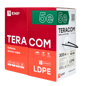 Кабель витая пара U/UTP кат.5E 4 пары solid внешн. LDPE черн. TERACOM TRC-5EUTP-04PE-BK-OUT3