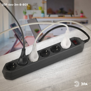 Сетевой фильтр USF-6es-3m-B с базовой защитой с заземлением с выключателем 6 розеток 3м 10А черный Б0037263