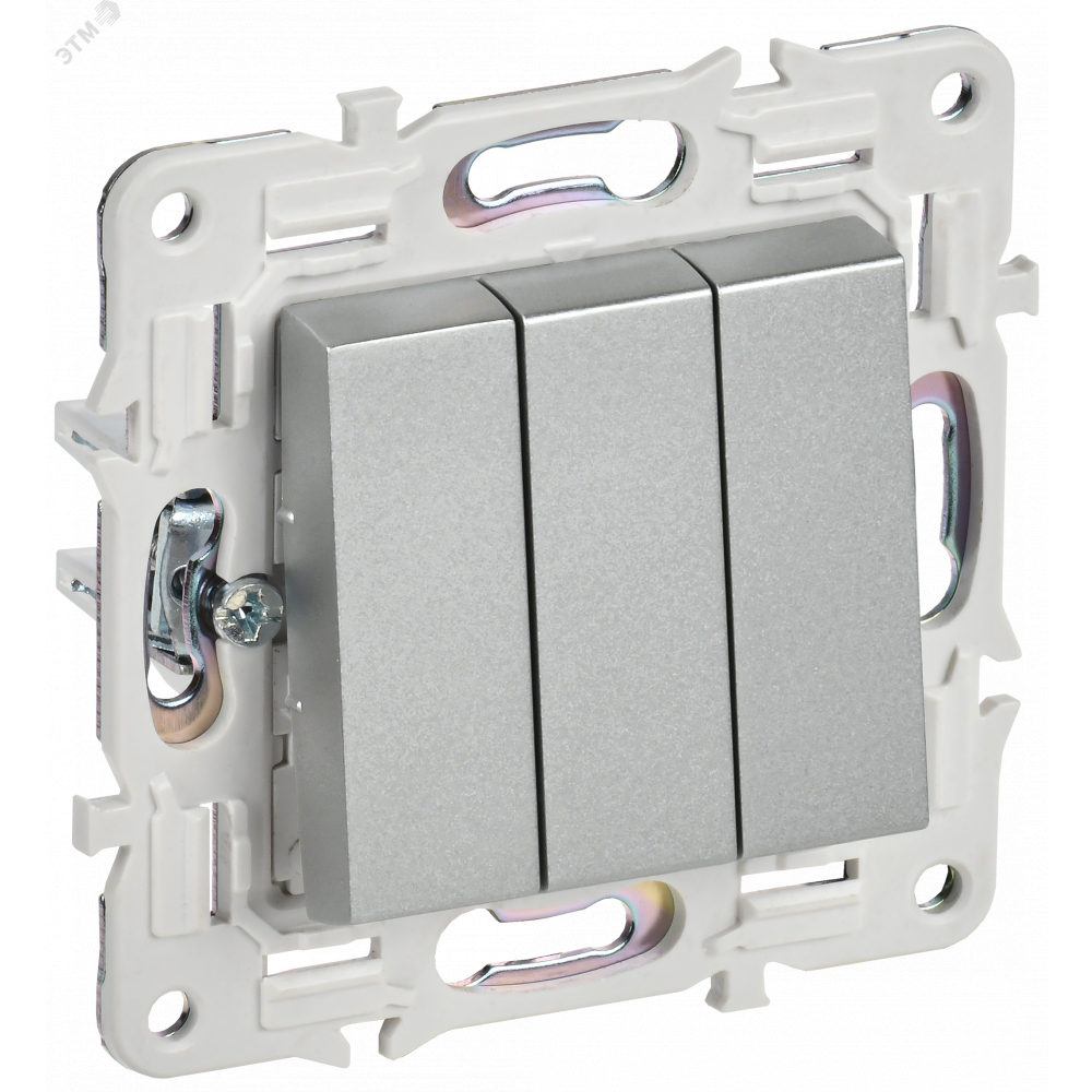Изображение товара Выключатель 3-клавишный 10А IEK SK-V11S серебряный для установки в рамки