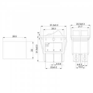 RWB-512 красный, Выключатель клавишный двойной с подсветкой ON-OFF (6c) 15А 250В