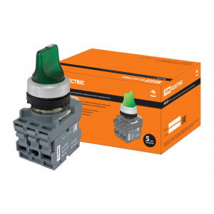 Переключатель на 2 положения с фиксацией M2SS1-21G короткая ручка(LED) d22мм/220B 1з+1р зеленый SQ0747-0071