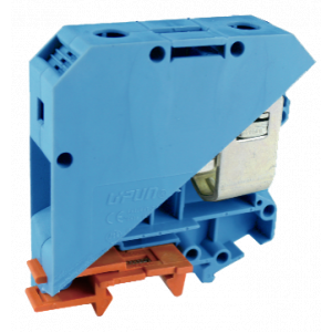 Проходная клемма UKJ-50(BU), Проходная клемма, тип фиксации провода: винтовой, номинальное сечение: 50 мм кв., 150A, 1000V, ширина: 20 мм, цвет: синий, тип монтажа: DIN35