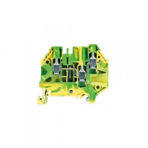Заземляющая клемма WT 4 D1/2 PE, Заземляющая клемма, 3 точки подключения, тип фиксации провода: винтовой, номинальное сечение: 4 мм кв., ширина: 6 мм, цвет: желто-зеленый, тип монтажа: DIN35
