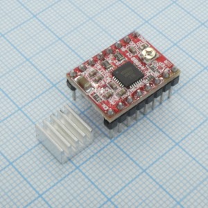 D03-Драйвер шагового двигателя A4988, DRV8825 это микрошаговый драйвер для двигателей позволяющий работать с шагом 1, 1/2, 1/4, 1/8, 1/16. Модуль может управлять двигателями с напряжением питания до 35 V и током ± 2 A. Установленный на плате регулятор позволяет ограничивать максимальный ток