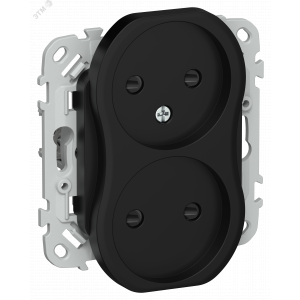 FLITE Розетка 2-местная без заземления с защитными шторками безвинтовое крепление 10А РСш02-1-ФлЧ черный IEK FI-R23-10-1-K02