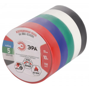 Изолента ПВХ 15ммх10м 5цветов (уп.5шт) C0038781