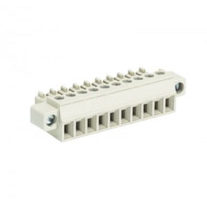 Розетка Wiecon 8813 B / 10 F OB, Розеточный разъем, угловой, на кабель, шаг: 3.81 мм, 10 полюсов, фиксация провода винтовая, исполнение: без маркировки, с монтажными фланцами, 250V, 8А, цвет: серый