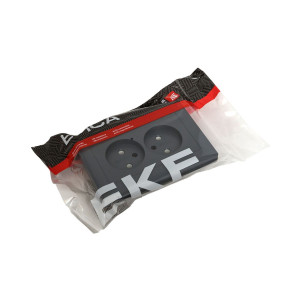 Механизм розетки двойной, 16А, без заземления, без шторок, с рамкой, графит Эпика EKF UP1-SOG-200