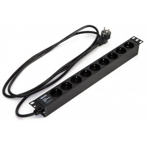 Блок розеток 9-м 16А SHE19-9SH-2.5EU 250В 3х1.5кв.мм 482.6х44.4х44.4мм для 19дюйм горизонт. Schuko с вилкой Schuko шнур 2.5м 397067