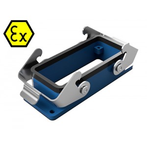 Открытое основание разъема EX 70.320.1628.9, Основание разъема на панель, открытое, типоразмер 16B, взрывозащита, с уплотнителем, с двумя защелками, без защитной крышки, материал корпуса: цинковый сплав