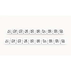 Маркировка (в кассетах) ZB10-10P-19-137Z(H), Кассета с маркировочными шильдиками, для клемм сечением 10 мм.кв., верхняя, 10 шильдиков, нанесенные символы: 51...60, с горизонтальным расположением, размер шильдика: 9,3 x 10,7 мм, цвет: белый