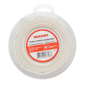 Трубка термоусадочная ТУТ нг 5,0/2,5 белая, ролик 2,44м, термоусаживаемая трубка в удобной компактной упаковке, не поддерживает горение