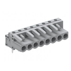 Розеточный разъем на плату 450352, Розеточный разъем, горизонтальный, на плату, шаг: 5.0 мм, 2 полюса, фиксация на плате пайкой, исполнение: стандартное, 320V, 12A, цвет: серый